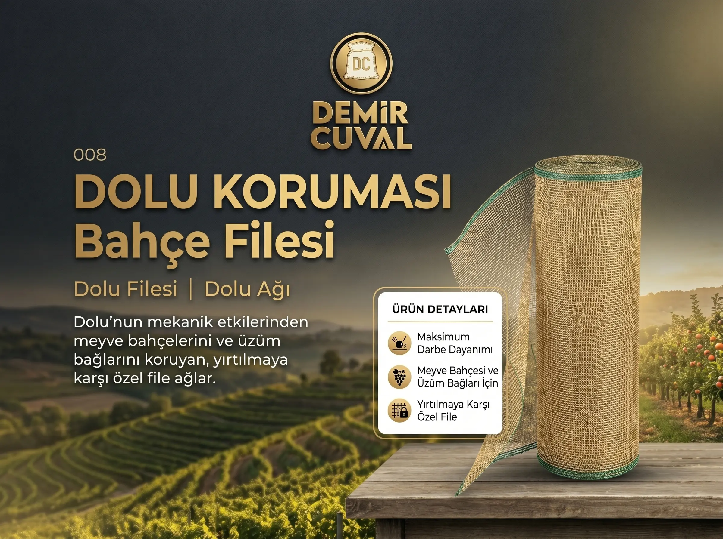 Dolu koruma filesi ve tarımsal dolu tülü uygulamaları